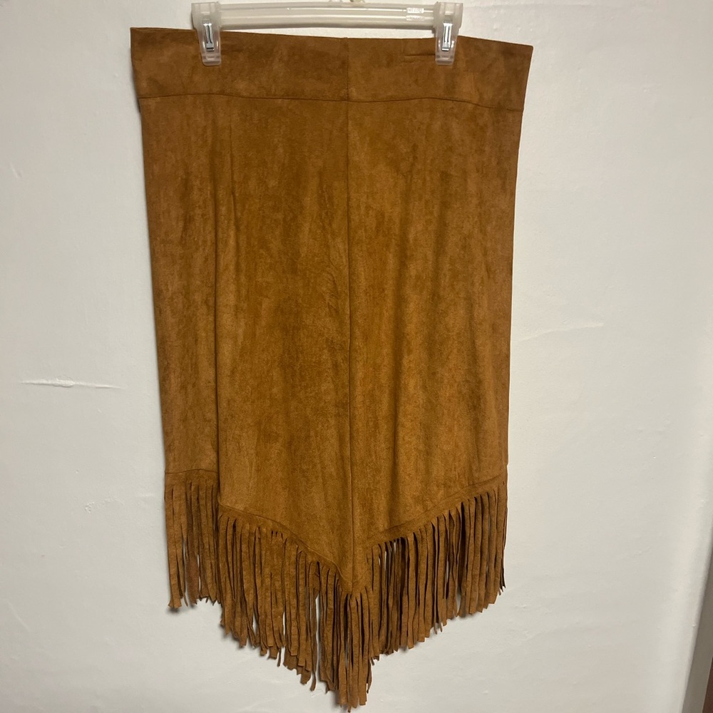 Fringed Tan Suede Skirt